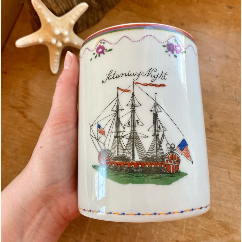 Amazing VERY RARE Vintage Oversized French Limoges Nautical Ship Mug
